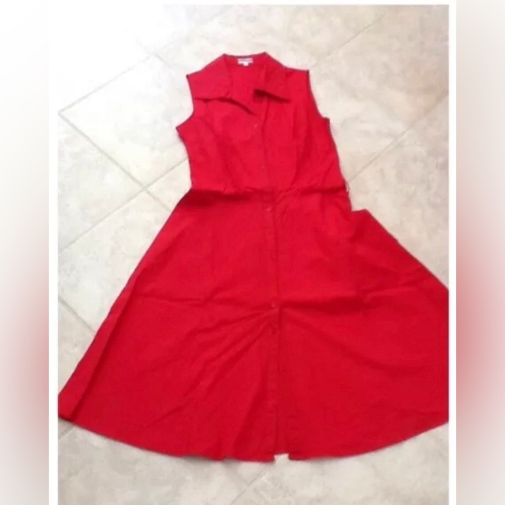 Etam Dress Summer Red Cotton 36 XS 2 4 with Belt